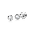 Sterling silver diamond flat-back stud earrings with round bezel-set stones
