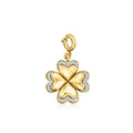 Gold four-leaf clover charm with sparkling white stone border and top loop