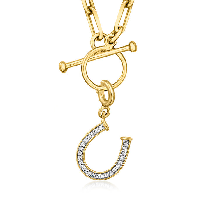 Diamond horseshoe charm in 18kt gold over sterling with chain link clasp