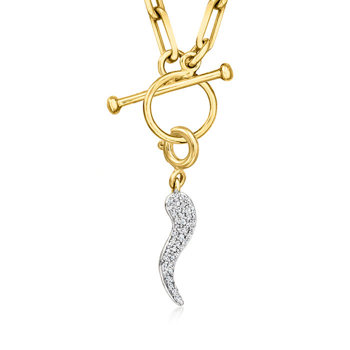 Gold over sterling Italian horn charm with diamond-studded horn and loop bail