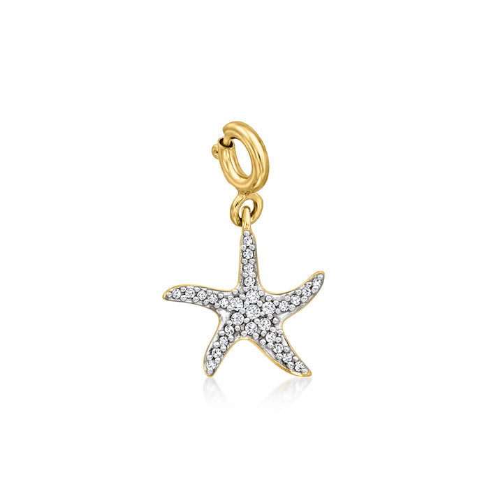 Diamond starfish charm in 18kt gold over sterling
