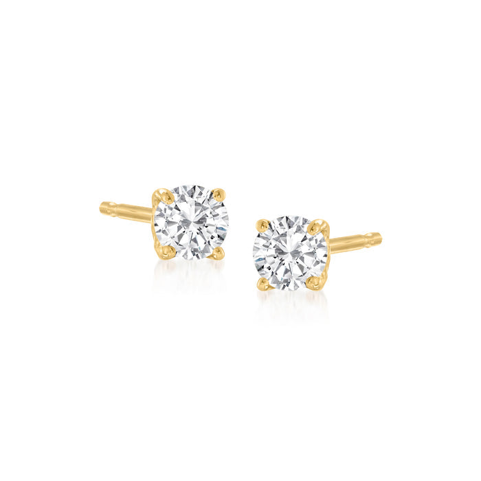 14kt yellow gold round diamond stud earrings with prong settings