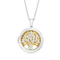 Two-tone sterling silver diamond Tree of Life locket necklace with round pendant