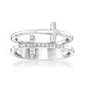Sterling silver two-row cross ring with diamond accents