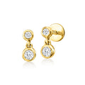 14kt yellow gold two-stone diamond drop stud earrings with flat backs