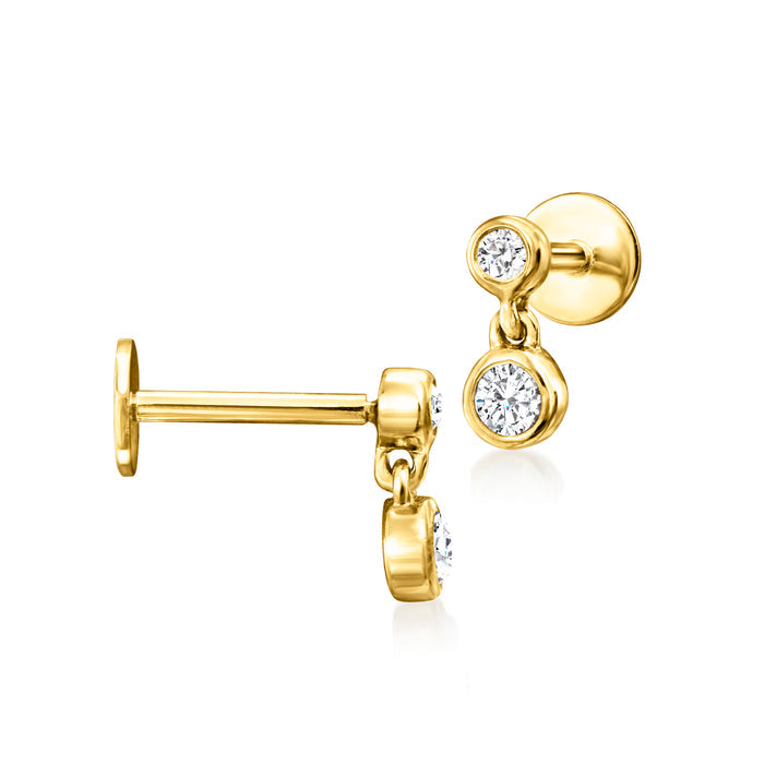 14kt yellow gold two-stone diamond stud earrings, flat-back style