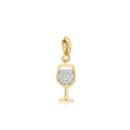 18kt gold over sterling wine glass charm with round diamond center