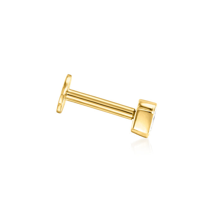 14kt yellow gold flat-back diamond stud earrings with emerald-cut stone in profile