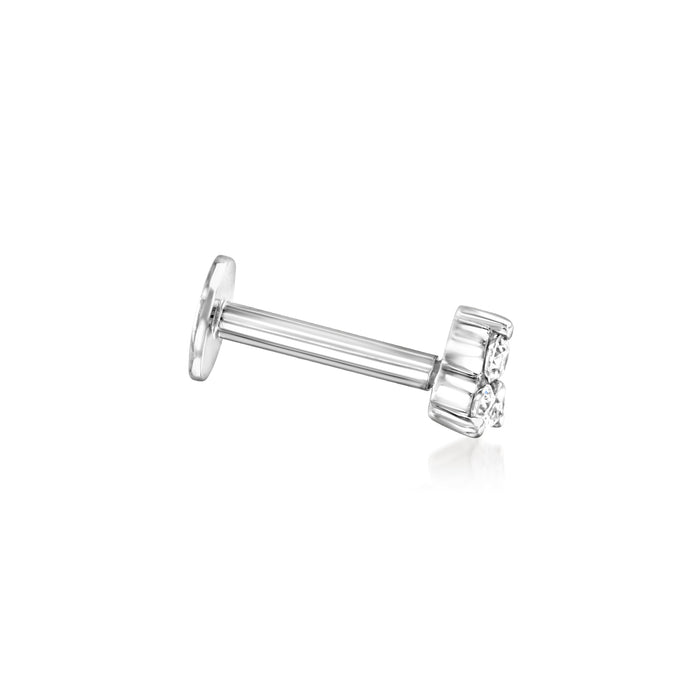 Three-stone diamond stud earring with flat-back post, 14kt white gold
