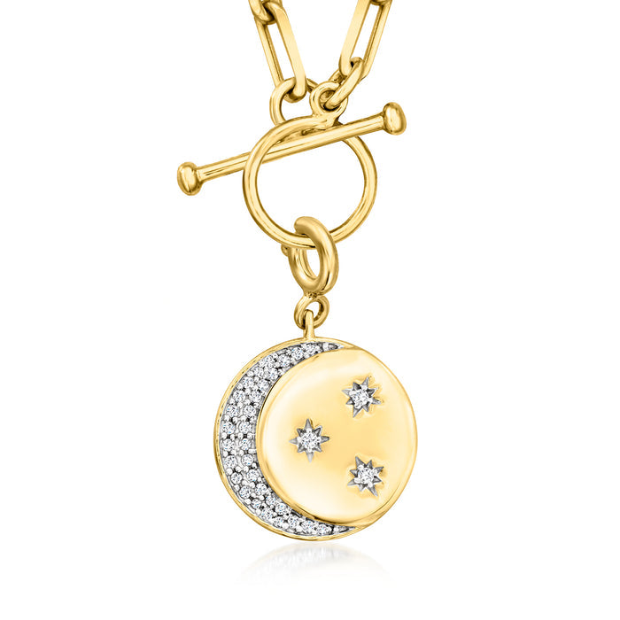 Gold over sterling moon and stars charm with diamond crescent pendant