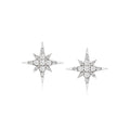 Sterling silver star diamond stud earrings with four-sided sparkle, post backs.