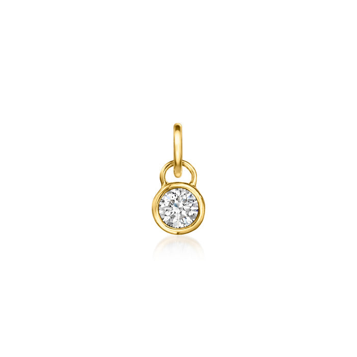 14kt yellow gold round diamond charm with hanging loop bail and bezel setting