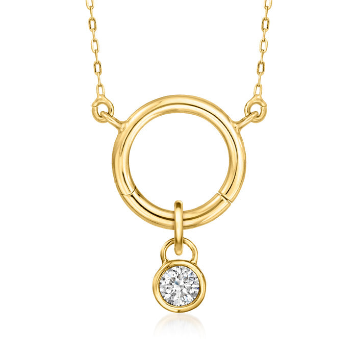 14kt yellow gold round diamond charm with open circular setting and hanging bail