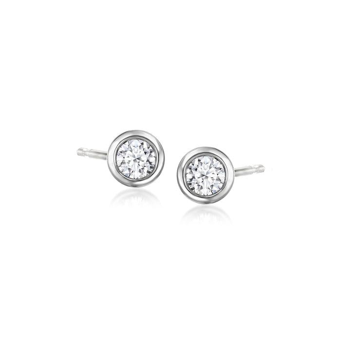 Sterling silver bezel-set diamond stud earrings with two round lab-grown stones