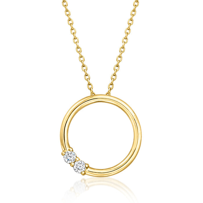 Gold circle pendant necklace with lab-grown diamond accents, 18kt gold over sterling.