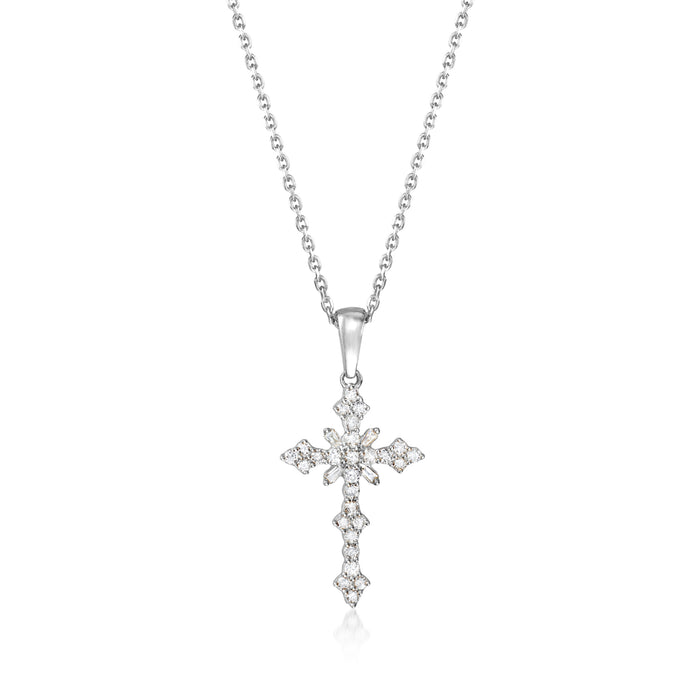 Sterling silver diamond cross pendant necklace with small cross centerpiece and chain