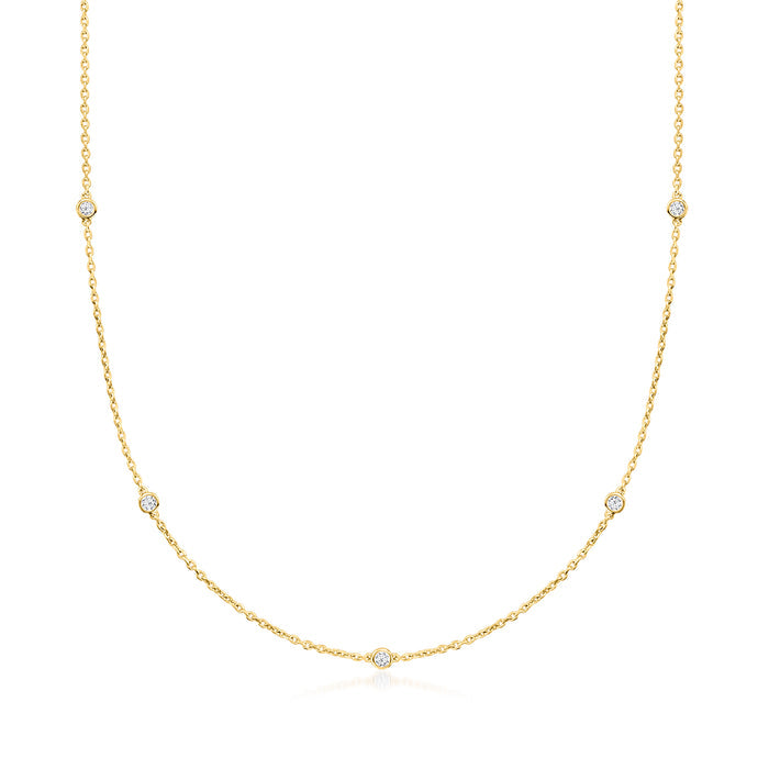 Gold station necklace with small round lab-grown diamonds, cable chain