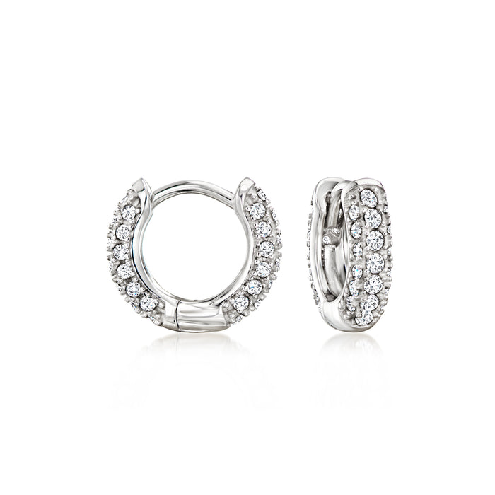 Sterling silver CZ huggie hoop earrings with pavé fronts