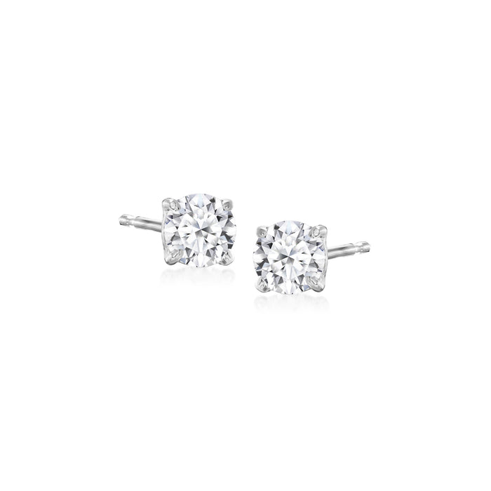 Sterling silver diamond stud earrings, round lab-grown stones in four-prong settings