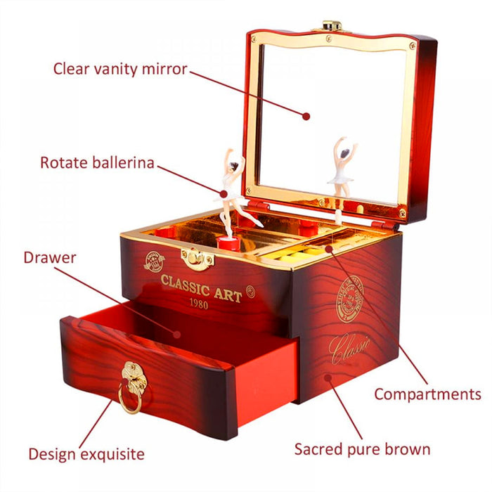A hand turning the crank of the Ballerina Music Box, highlighting its mechanical operation.