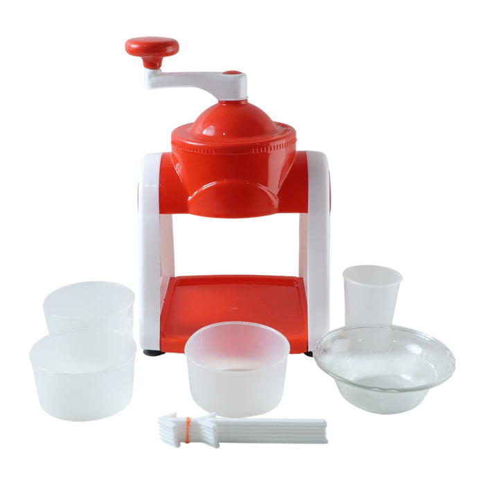 Portable shaved ice maker with accessories, ideal for summer drinks and parties.