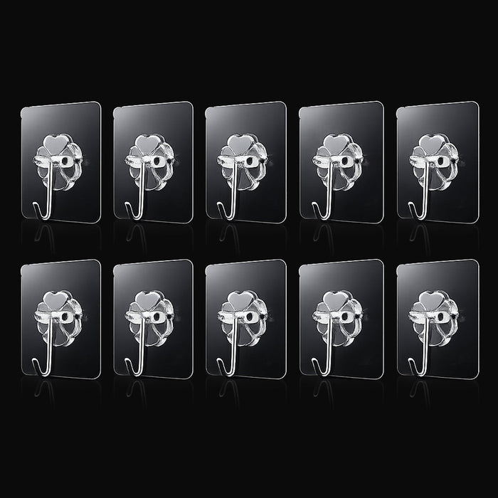 Transparent adhesive wall hooks 10pc set on white background